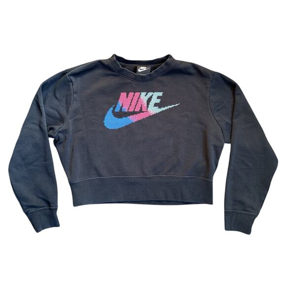 Nike Womens Cropped Sweatshirt Cross Stitch Logo BV2800 Crewneck Athletic - Picture 1 of 8
